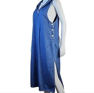 Vintage 90s Just Blu Jeans Denim Nautical Overall Collared Midi Jumper D…